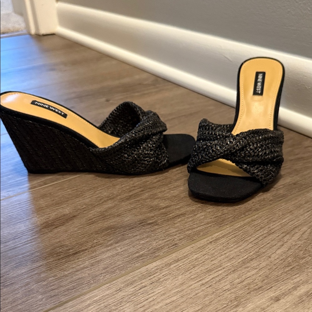 Nine West Black Nikhil Twist Wedge Sandals
